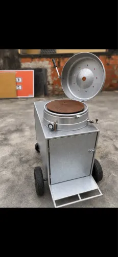 Forno de Pizza a Gás Industrial Móvel com Carrinho e Termômetro