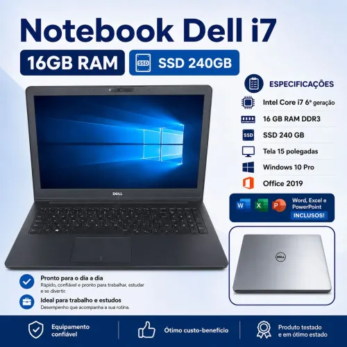 Notebook Dell Inspiron 5557 i7 6ª Geração 16GB RAM SSD 240GB Tela 15? Office