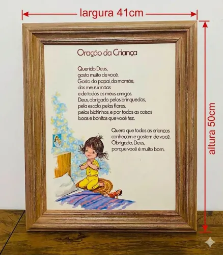 Quadro Antigo Oração Da Criança Vintage Madeira 50x41cm