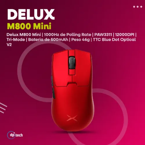 Mouse Delux M800Mini RED | Wireless | Tri-Mode | PAW3311 | 12.000 DPI -Entrega Grátis-
