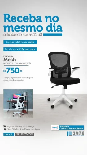 Cadeira Mesh Ergonômica com Rodízios | Encosto Reforçado