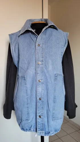 Maxi Colete Jeans Tecido Grosso Lavagem Estonada Vintage, Veste até 46, Conservado