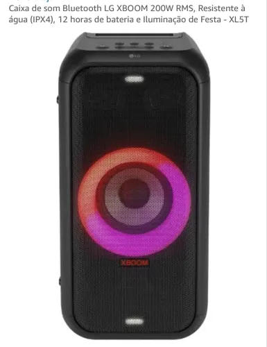 LACRADO Caixa de Som LG XBOOM XL5T 200W RMS Bluetooth IPX4 Luz de Festa Carnaval 