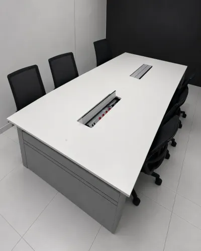 Mesa De Reunião 6 Lugares Branca 320 X 140 Cm Com Tomada