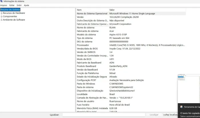 Notebook acer aspire 3 15