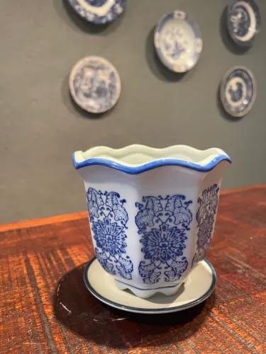 Cachepô Cerâmica com Prato 12 cm diâmetro 