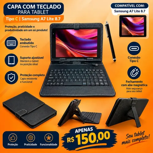 CAPA COM TECLADO PARA SAMSUNG A7 LITE 8.7"