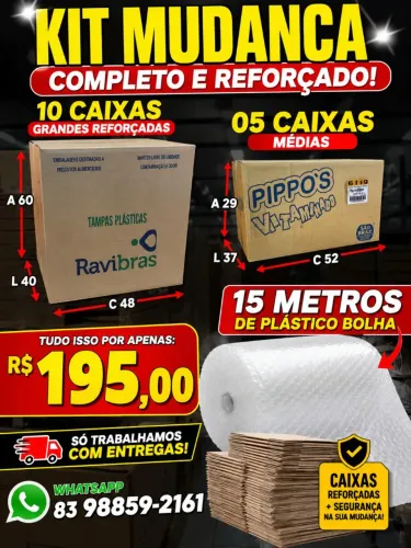Caixas de papelão kit Mudança 15 metros de plástico bolha+10 cxs resistentes+5 cxs médias