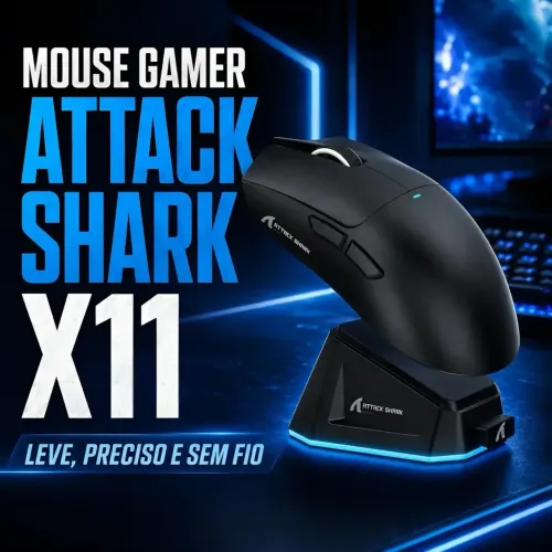 Mouse Gamer Attack Shark X11 Sem Fio 22k Dpi 63g Com Dock