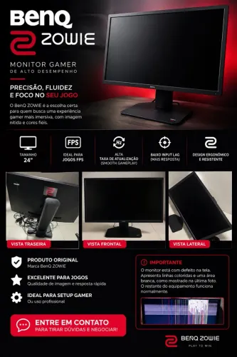 Monitor Gamer BenQ ZOWIE - Com Defeito na Tela | Ideal para Reparo ou Peças