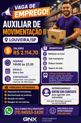 ? VAGA DE EMPREGO - AUXILIAR DE MOVIMENTAÇÃO II ?