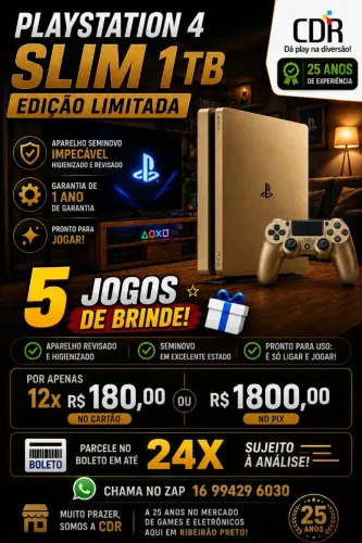 Playstation 4 Slim 1TB Edição limitada Dourado e 1 Ano de garantia 