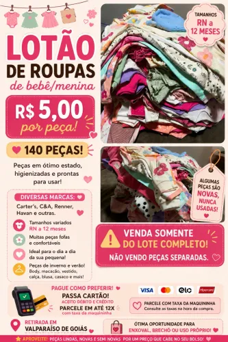 Lotão de roupas de bebê menina - RN a 12 meses - 140 peças
