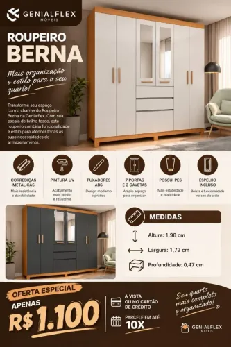 Guarda roupa de casal Berna com espelho novo promoção 