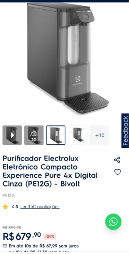 Filtro de água Electrolux Pure 4x com tecnologia Acqua Pure e painel Touch