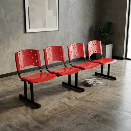 Cadeira Longarina 4 Lugares Vermelha Plástica Resistente Recepção Conforto TopLinha 33090