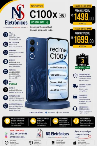 Realme C100i 4G NFC 256+04 Novo + Entregamos Grátis
