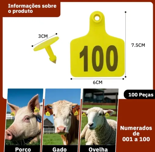 Brinco Bovino Numerado 0 a 100
