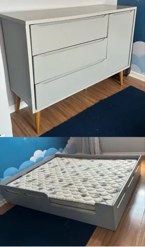 Cama montessoriana casal e cômoda 