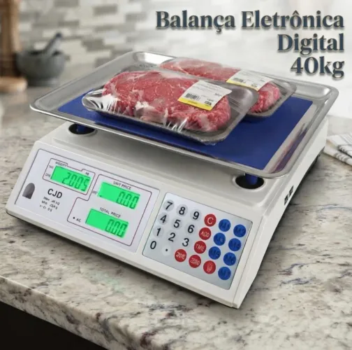 Balança Comercial Capacidade até 40kg com Bateria Interna Recarregável Visor Duplo Oferta