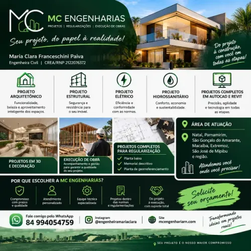 ENGENHEIRA CIVIL | PROJETOS ARQUITETÔNICO, ESTRUTURAL, ELÉTRICO E HIDROSSANITÁRIO