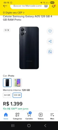 Celular Samsung Galaxy A05 128 GB 4 GB RAM Preto