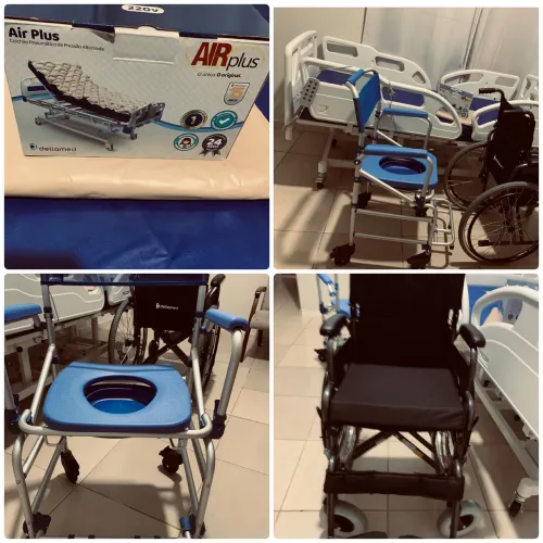 Cama hospitalar luxo, Cadeira rodas e banho. 