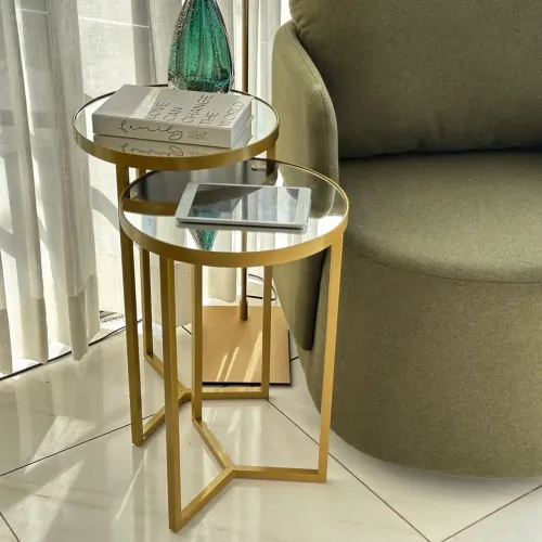 Mesa Lateral (2 mesas) Aço Com Espelho Steel Glass Estilo Industrial