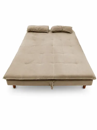 Sofá Cama Barcelona Tecido Veludo com Pés de Madeira 