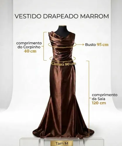 Vestido Drapeado Marrom Longo