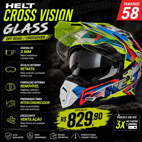 CAPACETE HELT CROSS VISION GLASS - TAMANHO 58