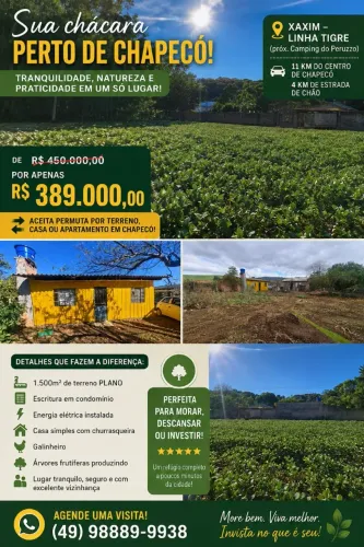 VENDE-SE CHÁCARA PRÓXIMA DE CHAPECÓ