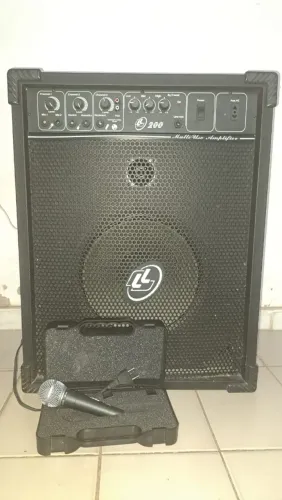 CAIXA AMPLIFIVADORA + MICROFONE + SUPORTE P/MICROFONE