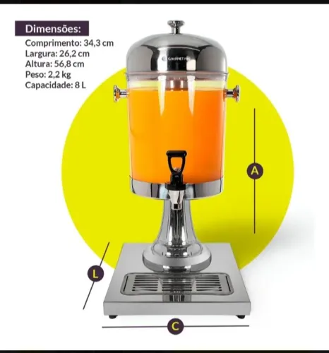 Suqueira Refresqueira Aço Inox 7,2 L Gourmet Mix Cor Prateado