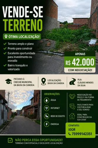Terreno a Venda na Baixa da candeia 8x13, condições de parcelamento facilitadas 