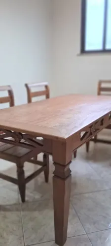 Mesa de madeira de demolição + 6 cadeiras rústicas - Linda e resistente