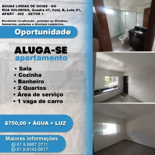 Alugo apartamento 2 quartos em Águas Lindas -  SETOR 01 - Rua Solimões-Parque da Barragem