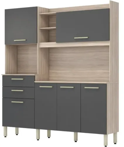 Armário de Cozinha Compacta com Balcão Nicho para Micro-ondas 6 Portas 2 Gavetas