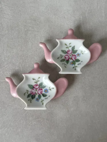 Par de suportes para saquinho de chá em porcelana pintado a mão