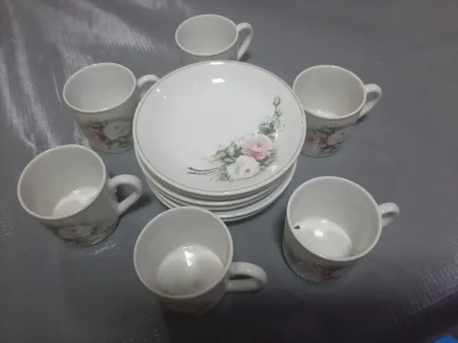 Antigo Jogo De 6 Xícaras Com Pires Porcelana Schmidt - Floral Impecável