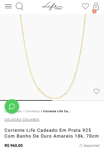 Corrente Life Vivara Cadeado Em Prata 925 Com Banho De Ouro Amarelo 18k, 70cm