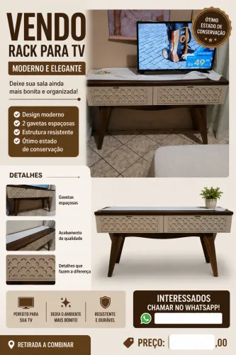VENDO RACK / PAINEL PARA TV ? Rack moderno e elegante, ideal para sala ou quarto