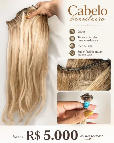 Título do anúncio: Cabelo brasileiro loiro 280 g ? telas finas de 60 e 65 cm
