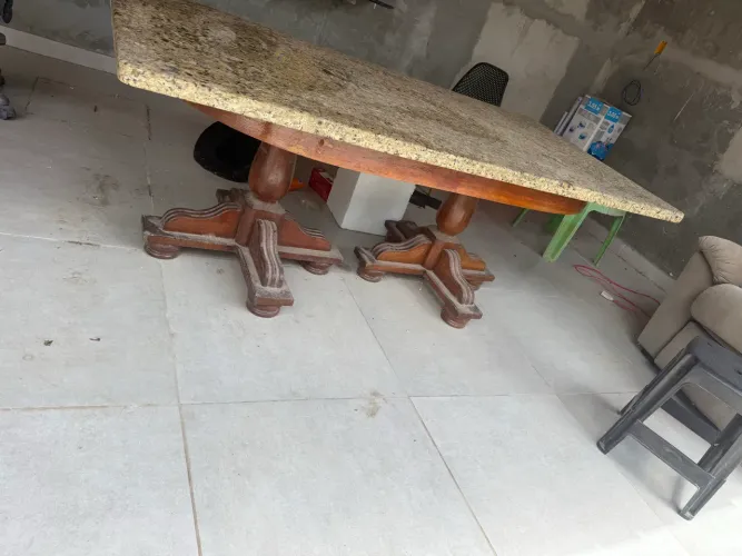 Mesa de madeira pura com pedra de mármore 2.00 metros