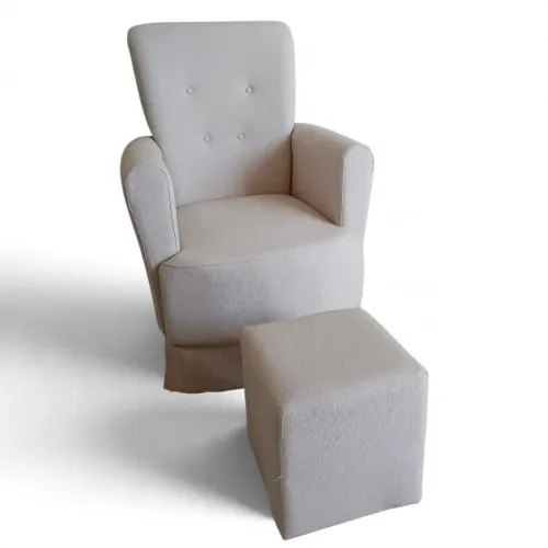 Poltrona de Amamentação Bliss Baby Modelo Bela em Linho + Puff