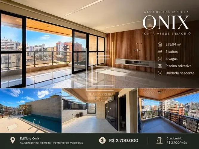 Lindíssima cobertura duplex com 03 suítes, 330m² e piscina privativa - Edifício Ônix