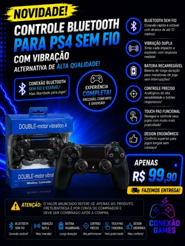 Controle Bluetooth para PS4 Sem Fio com Vibração - Alternativa de Alta Qualidade
