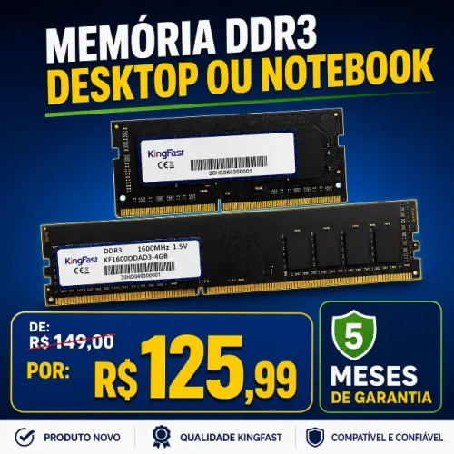 Memória DDR3 8GB para Desktop ou Notebook KingFast 