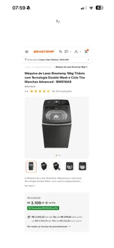 Máquina de lavar 16 kG nova na caixa