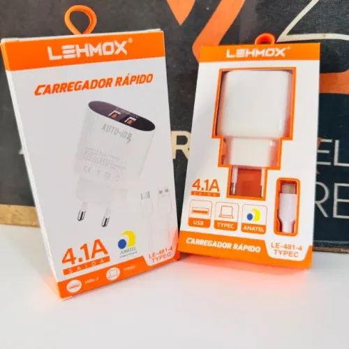 Carregador com 2 Entradas USB + Cabo Tipo-C - 4.1A - LE-481-4